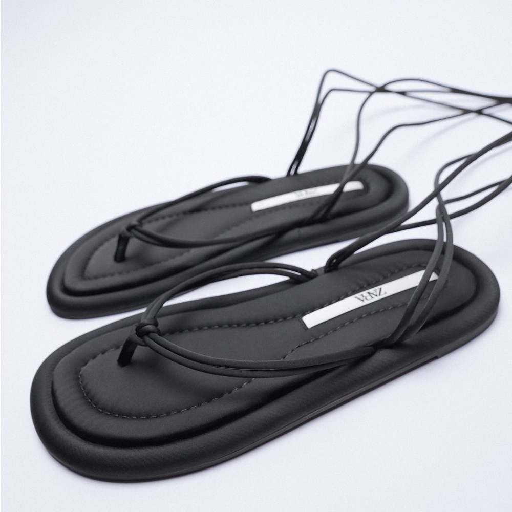 Black Lace Up Sandal Flats